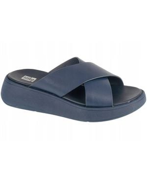 Fitflop F-Mode Leren Flatform Sliders (Marineblauw)