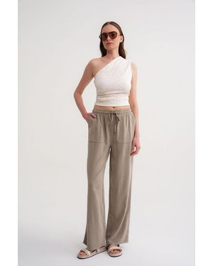 MixRay Mid Waist Straight Leg Cotton Trousers With Tie Closure - Natural