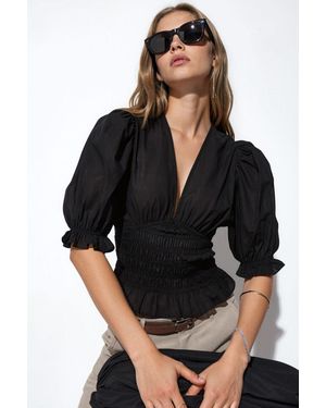 Busem Fitted Chiffon V-Neck Blouse - Black