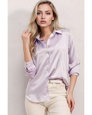 Bigdart Satin Long Sleeve Button Up Shirt - Purple