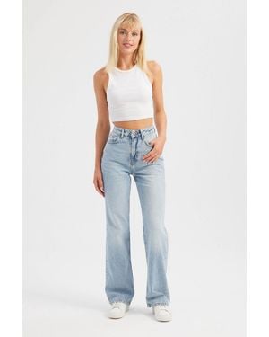 Hiccup High Waist Straight Leg Jeans - Blue