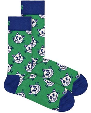 Happy Socks Novelty Cat Design - Green