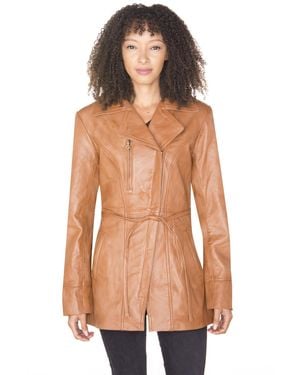 Infinity Leather Long Biker Jacket-Muscat - Orange