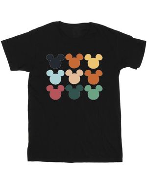 Disney Mickey Mouse Heads Square T-Shirt Cotton - Black
