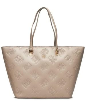 Tommy Hilfiger Th Refined Tote Mono Bag - Natural