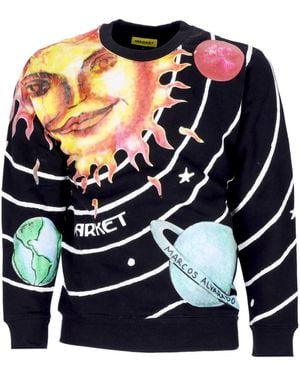 Market Solar System Aop Crewneck Sweat-Shirt A Col Rond Pour Hommes Noir - Bleu