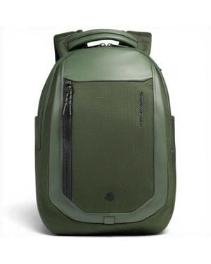 Piquadro Bagmotic Leather And Fabric Backpack With Laptop 13' Y Ipad - Verde