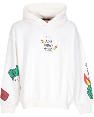 Acupuncture Lightweight Hooded Sweatshirt Flamed Logo Hoodie - White