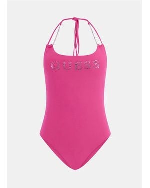 Guess Disfraz De Disfraz Logo One Piece Rem Pad - Rosa