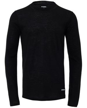 Jil Sander T-Shirt Manches Noires Longues Avec Logo Contraste