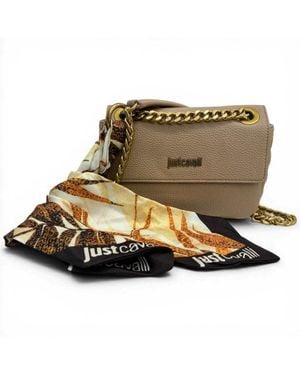 Just Cavalli Foulard Eyelets Natural Leather Shoulder Bag