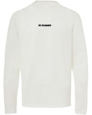 Jil Sander T-Shirt Blanc Manches Longues Avec Logo