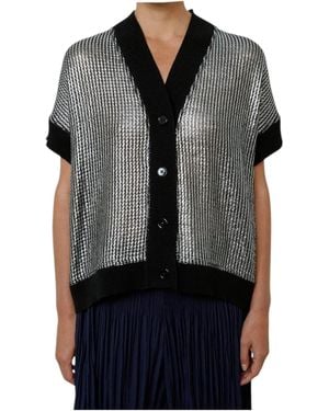 MEIMEIJ Frauen Mesh Cardigan Silber Beschichtet - Schwarz
