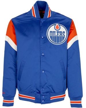 Mitchell & Ness Bomber Jacket Nhl Heavyweight Satin Jacket Edmoil - Blue