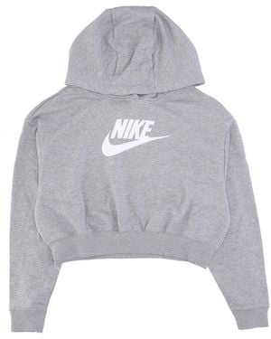 Nike Damen-Crop-Hoodie W Sportswear Club Fleece Graphic Ubergrober Crop-Hoodie Dk Heather/Weib - Grau