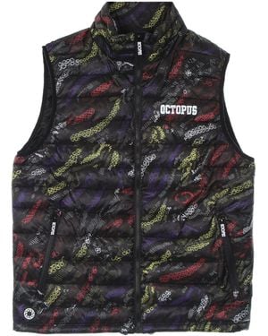Octopus Deco Down Vest Sleeveless Down Jacket - Black
