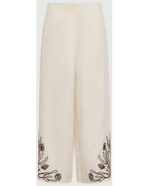 Marella Linen Pants With Embroidery Cream - White
