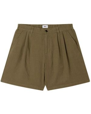 Obey Foster Pleated Linen Shorts Sartorial Linen Shorts Wide Leg - Green