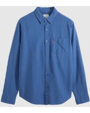 Levi's Camisa Lino Mezclado Con Hombre De Bolsillo Azul
