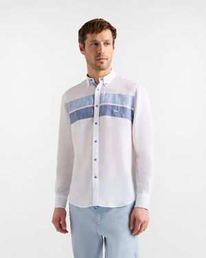 Harmont & Blaine Linen Shirt With Contrasting Bands - White