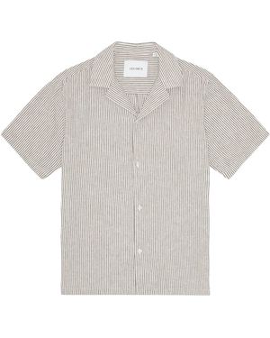 Les Deux Lukas Stripe Cotton Linnen Ss Shirt Striped Linnen Korte Mouwen - Grijs