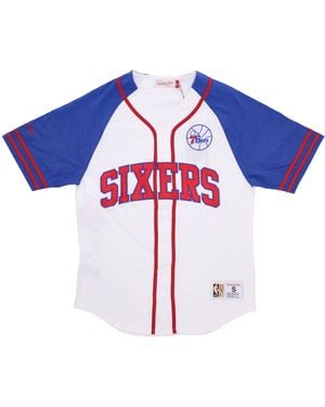 Mitchell & Ness Button Jacket Nba Practice Day Button Front Jersey Hardwood Classics Phi76E - Blue