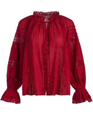 Alice + Olivia Rotes Spitzen-Detailhemd