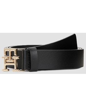 Tommy Hilfiger Schwarz Damen Th Logo Ledergurtel - Mehrfarbig