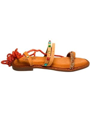 Tosca Blu Shoes Hibiscus Sandal With Semi Square Shape, Upper Consisting Of Braids And Stripes And With Micro Studs - Orange