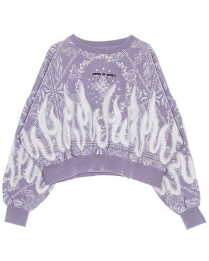 Vision Of Super Crop Crewneck Lightweight Sweatshirt Crop Hoodie Spray Flames - Purple