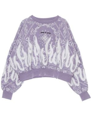 Vision Of Super Sudadera Corta Con Cuello Redondo Para Mujer, Ligera, Con Capucha, Spray Flames Lila/Blanco - Morado
