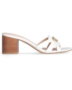 Liu Jo Sofi Leder Sandalen 01 Mit Blatt Und Largo Absatz 6 Cm - Weiß