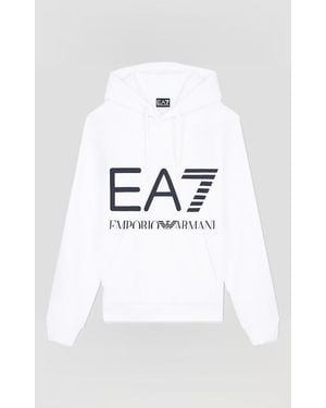 EA7 Hoodie En Front Logo Voor Mannen Wit