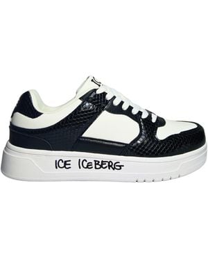 Iceberg Shoes Adult Low Sneakers, Snake Print, Side Logo Brand - Black