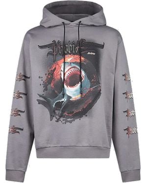 Phobia Lightweight Hooded Sweatshirt Shark Print Hoodie - Gray