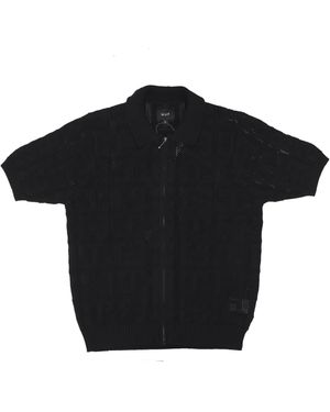 Huf Short Sleeve Polo Monogram Jacquard Zip Sweater - Black