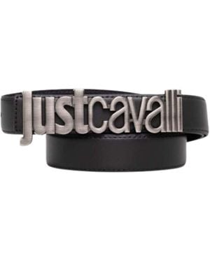 Just Cavalli Cinturon De Metal Con Inscripcion Just - Negro