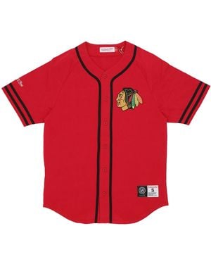 Mitchell & Ness Buttons Jacket Nhl Fashion Cotton Button Front Current Logo Chibla - Red