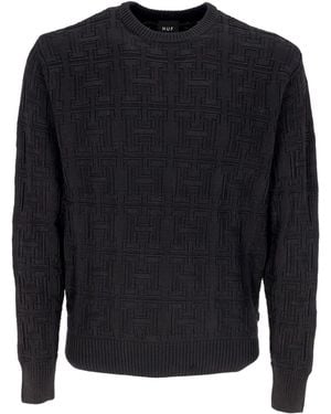 Huf Sweater Interlaced Jacquard Overdyed Crew - Blue