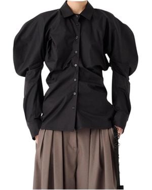 MEIMEIJ Striped Shirt With Balloon Sleeves - Black