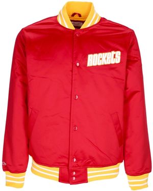 Mitchell & Ness Herren-Bomberjacke, Nba-Heavyweight-Satinjacke, Houroc, Original-Teamfarben - Rot
