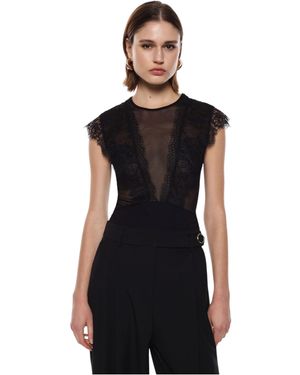 Imperial Tulle Body With Lace And Round Neck Inserts - Black