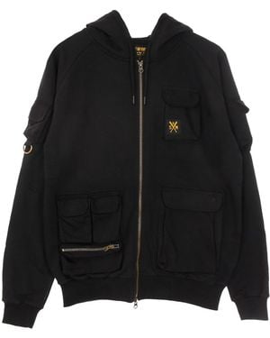5TATE OF MIND Retrofuture Herren Leichter Kapuzenpullover Mit Reibverschluss, Cargo-Kapuzenpullover Mit Reibverschluss, Schwarz