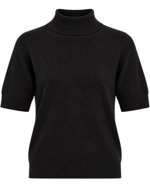 Akep Soft Nina Short Sleeve Embroidered Turtleneck Pullover - Black