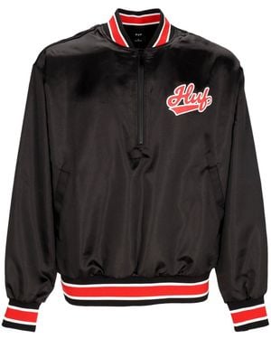 Huf Pop Fly Satin Baseball Jacket Bomber Jacket - Black