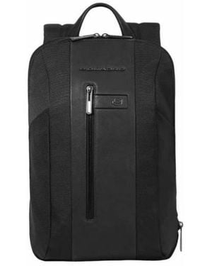 Piquadro Rucksack Kurz Leder Und Stoff Schwarz