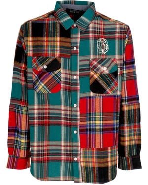BBCICECREAM Shirt Long Sleeve Patchwork Check Shirt - Red