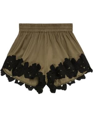 PAPER KID Shorts With Lace Embroidery - Green
