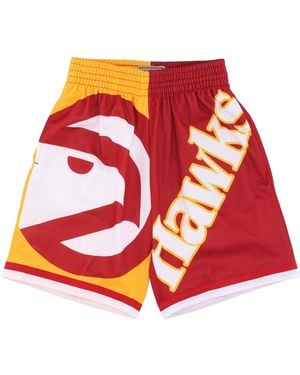 Mitchell &amp; Ness Pantalones Cortos De Baloncesto Para Hombre Nba Big Face Fashion Shorts 5.0 Hardwood Classics Atlhaw Rojo