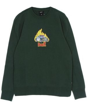 Huf Roasted Crew Herensweatshirt Met Ronde Hals Donkergroen